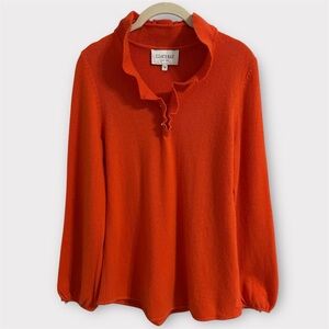 Elizabeth McKay 100% Cashmere Sweater‎ Women's Medium Orange Ruffle Collar